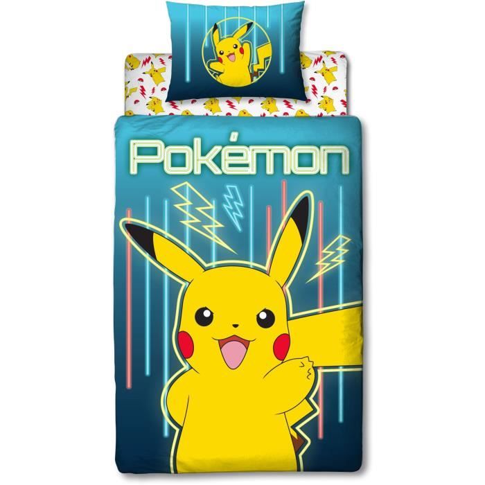 Set de chambre POKEMON Pikachu Housse 140 x 200 cm + Taie 63 x 63 cm + Coussin 30 x 30 cm + Masque de sommeil