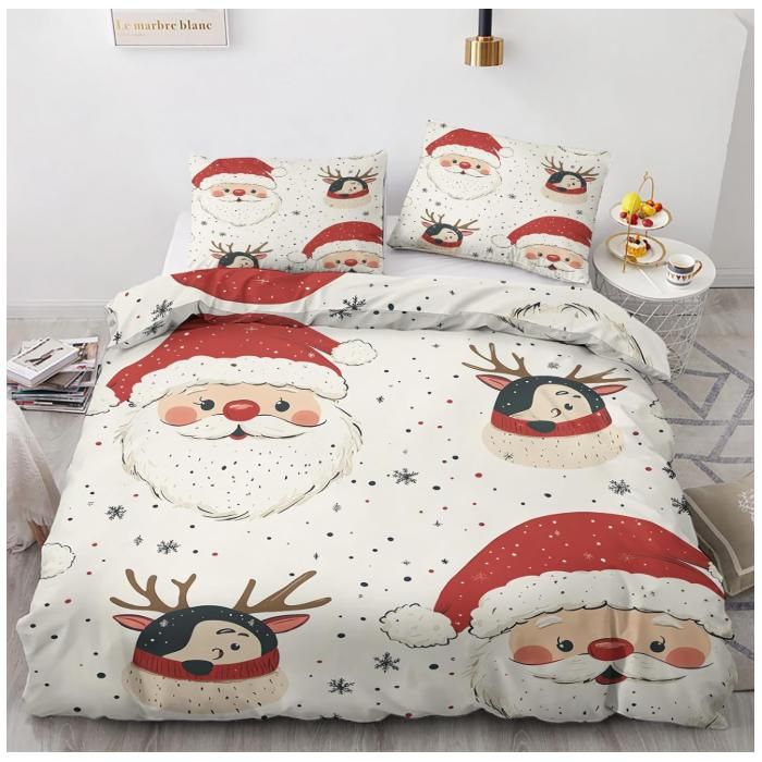 Housse de Couette 200x200 Père Noël Réversible Parure de Lit Renne Bonnet de Noel 2 Personnes Ensemble de literie Microfibre Housse de Couette 200x200 Père Noël Réversible Parure de Lit Renne Bonnet de Noel 2 Personnes Ensemble de literie Microfibre