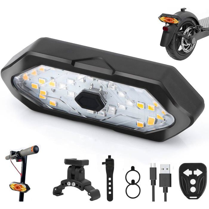 NAVESO Clignotants LED Trottinette Électrique – Feux Arrière Ultra Lumineux USB, Télécommande, Étanchéité IPX5, Indicateurs Direction