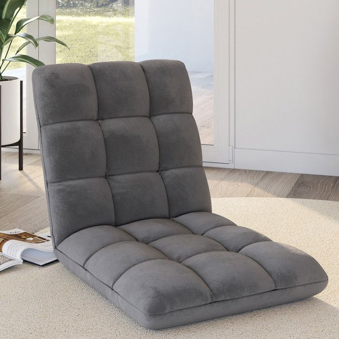 IDMARKET Chaise de sol pliante GARANCE en velours gris