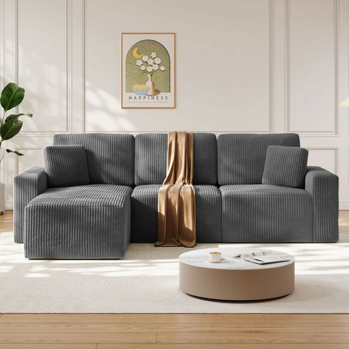 DRIPEX Canapé dangle droit en velours côtelé GrisCanapé compressé 4 places avec méridiennecombinaison libre254×160×87cm