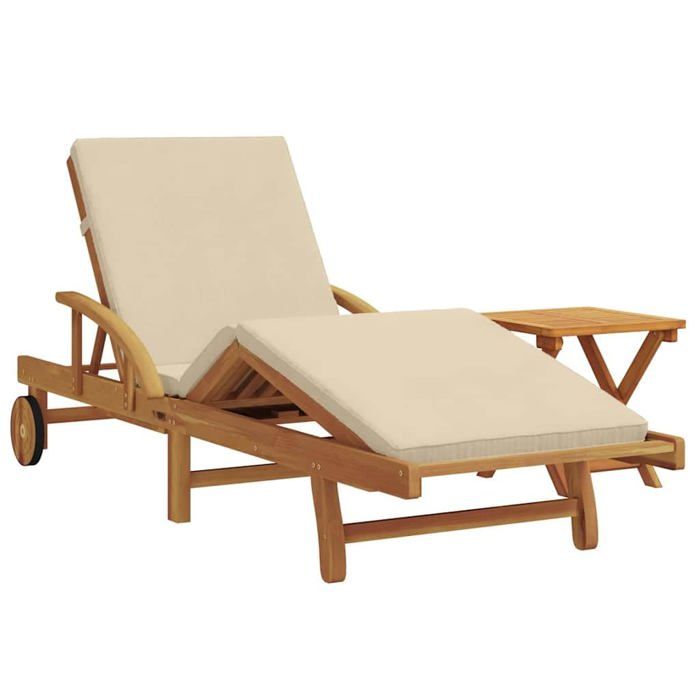 Transat en bois dacacia - vidaXL - Dossier réglable - 200x67x84 cm - Beige - Résistant aux intempéries