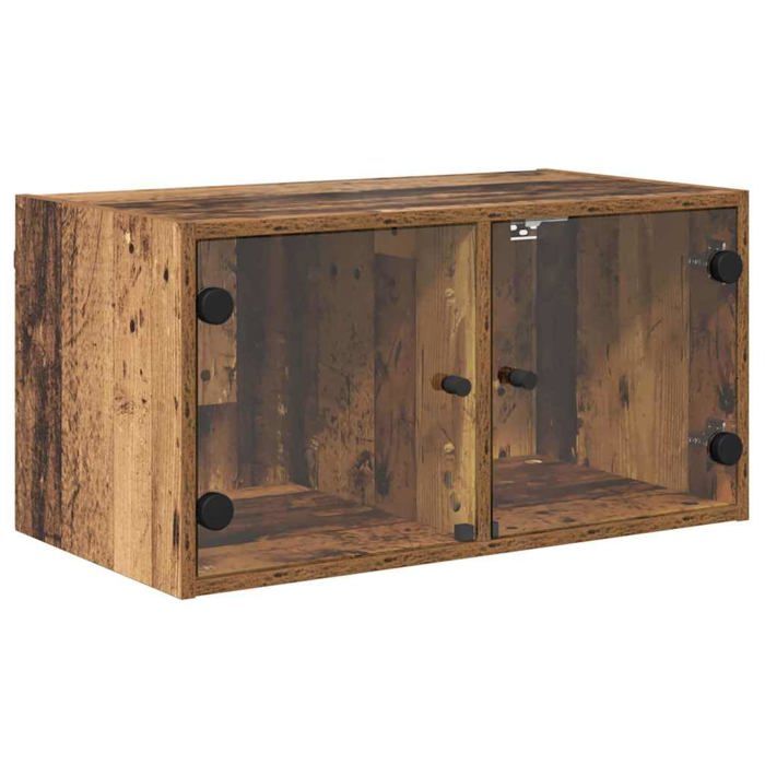 Meuble mural en bois dingénierie - vidaXL - 68x37x35 cm - Bois ancien - Portes en verre - 2 étagères - Montage mural