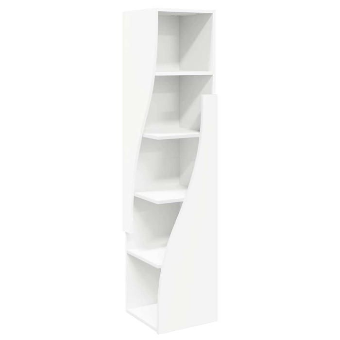 Cabinet dangle moderne - vidaXL - Blanc - Bois dingénierie - 32x32x140 cm - 4 étagères - Forme trapézoïdale