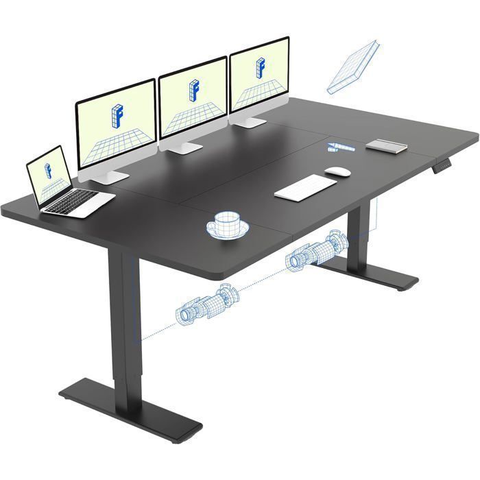 FlexiSpot Bureau Assis Debout 180 x 80 cm avec 2 Moteurs Puissants Bureau Électrique avec Fonction Mémoire (Noir + Noir)
