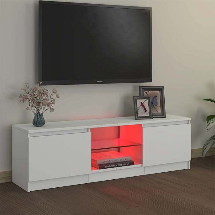 Meuble TV LED - Blanc brillant - 120x30x355 cm - SALO - MODERNE Meuble TV avec lumières LED - Blanc 120x30x36 cm 19856