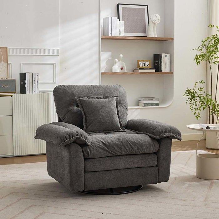 Fauteuil de lecture pivotant - Extra-large Relaxation - Rotation 360° - Coussin de soutien réglable - Chenille gris