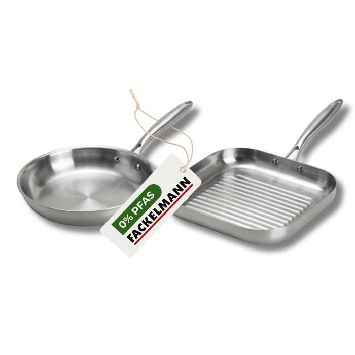 Poêle à Frire 26 cm et Gril 28 cm inox 18/10 Triply Fackelmann Vita3 Poêle à Frire 26 cm et Gril 28 cm inox 18/10 Triply Fackelmann Vita3