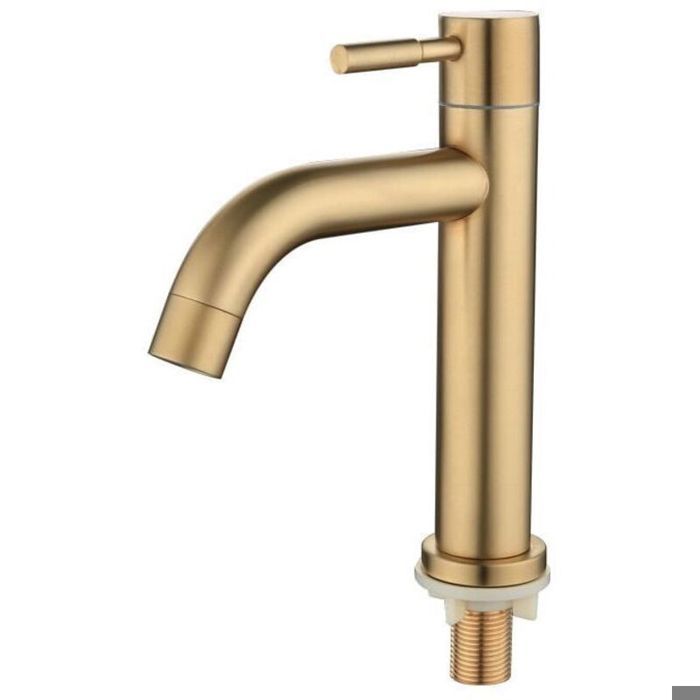 Robinet Lavabo Eau Froide Laiton Poignée Unique Tuyau Arrivée Or Brossé Salle de Bain(simple froid)