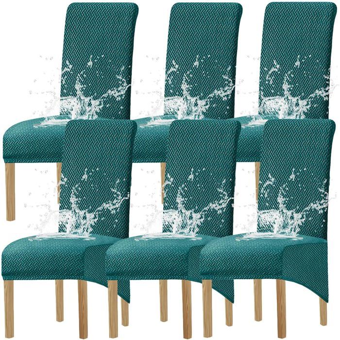 6PCS Etanche Housses de Chaise Salle à Manger Spandex Haut Dossier Grande Housses Chaise Jacquard T pour Mariage Cuisine Salle