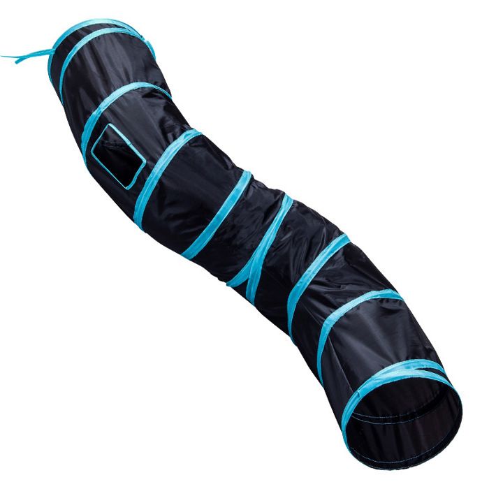 Tunnel pour chat pliable - Phoesky - 123x25 cm - 3 trous - Polyester écologique - Jeu interactif - Bleu