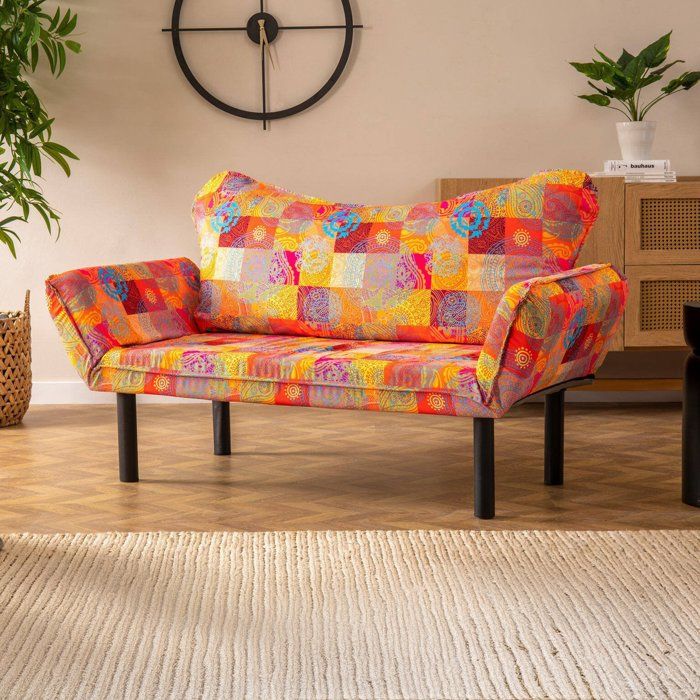 Canapé-lit 2 places Hone Dmora en tissu multicolore 150x65 cm Canapé-lit 2 places Hone Dmora en tissu multicolore 150x65 cm