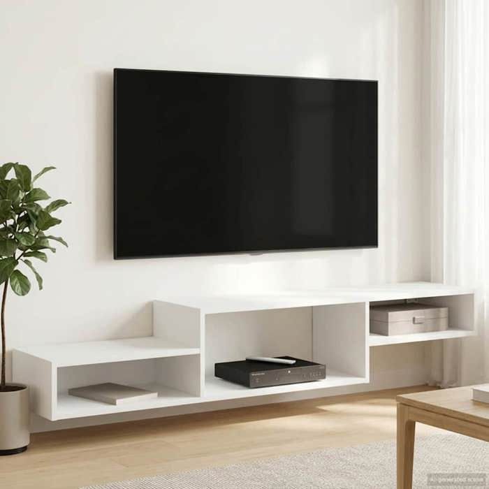 vidaXL Meuble TV mural Montage mural Blanc 150 x 28 x 26 cm 8005989