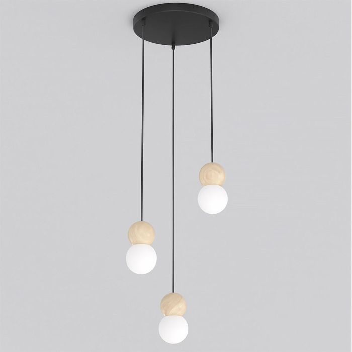 Lampe à suspension LOOP en acier noir et bois - Réf. VK8681847481065