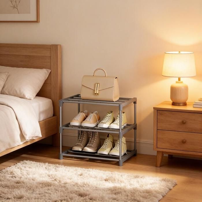 Étagère à chaussures 42x37x30 cm EVRYAE - 3 niveaux pour 6 paires montage sans outils et étagère amovible - Gris