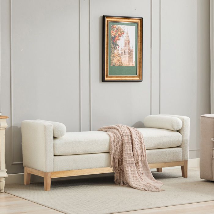 Banquette élégante capitonnée 149x50x63.5 cm Ivoire chenille banc rangement meuble chambre format pratique pour la maison