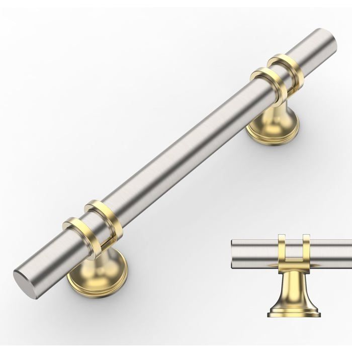 10 Pièces Poignée Meuble Cuisine Nickel et Doré 96mm Alliage Aluminium avec Vis pour Tiroirs Armoires Pla - Nickel et Doré 96mm