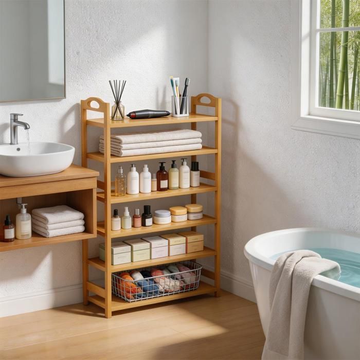 Étagère à Chaussures en Bambou Étagère à Rangement Support pour Chaussures Sacs à Main Plantes Entrée Salon Chambre