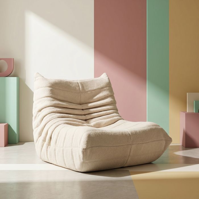 Pouf poire fauteuil paresseux en tissu sherpa beige 105x86x75 cm pouf salon siège ergonomique confortable pour salon chambre
