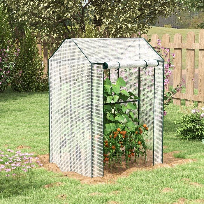 Serre de jardin 100 x 80 x 150 cm blanc et vert résistante aux intempéries porte enroulable