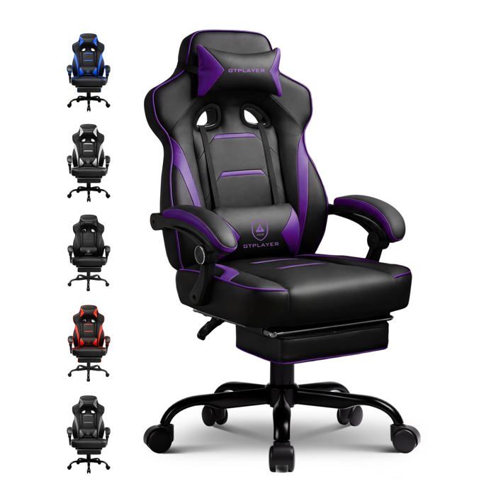 Chaise Gaming Ergonomique Repose Pieds Support Lombaire Appui Tête Réglables 180kg Inclinaison 155° - vue 8
