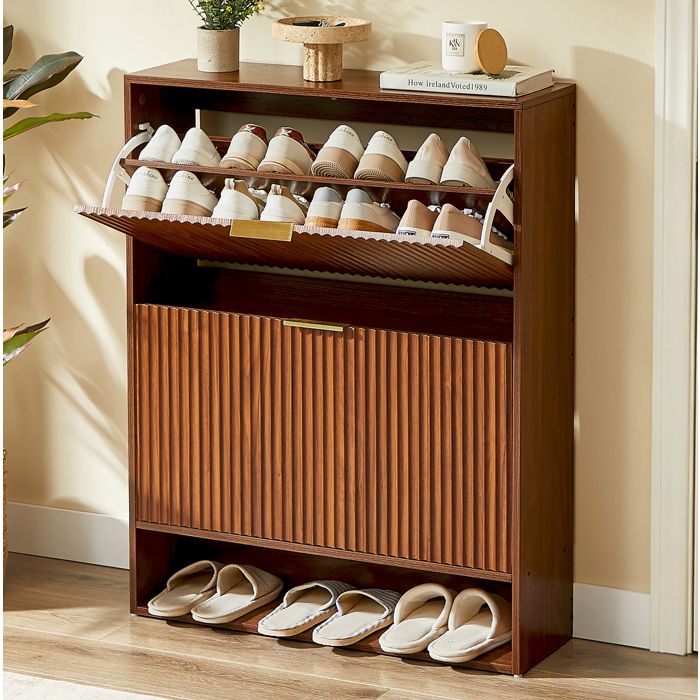 COVREO Meuble à chaussures 80 x 24 x 102 cm avec compartiment basculant étagères réglables décor noyer