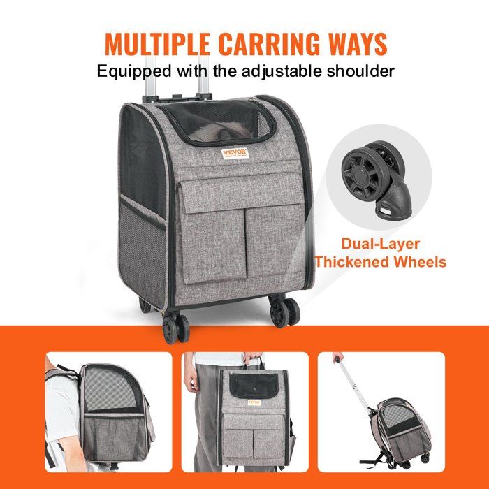 Luscriate - Sac à Roulettes pour Chat Chien 8 1 kg Poignée télescopique boîte à lunch pliable de roues Grise.