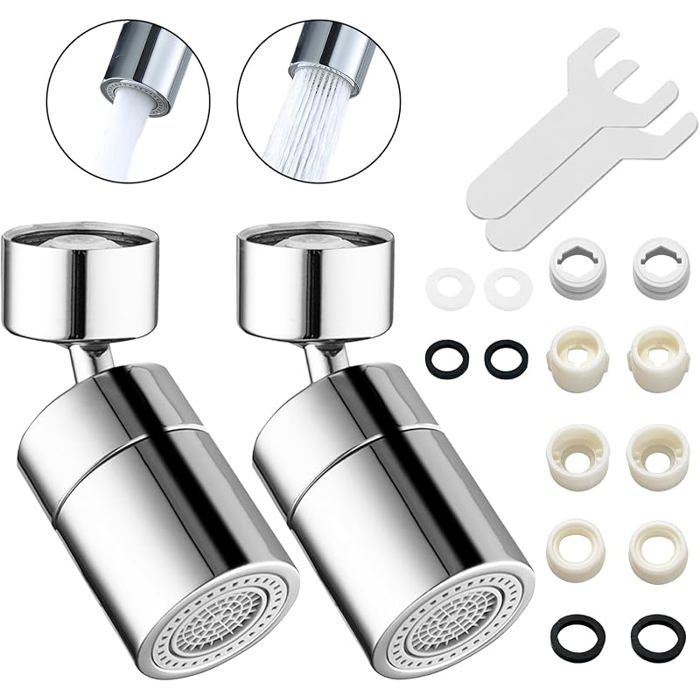 2 Pcs Embout Robinet Cuisine 360°Pivotant Aérateurs de Robinet Mousseur Robinet avec 2 Modes M22/M24 Economiseur