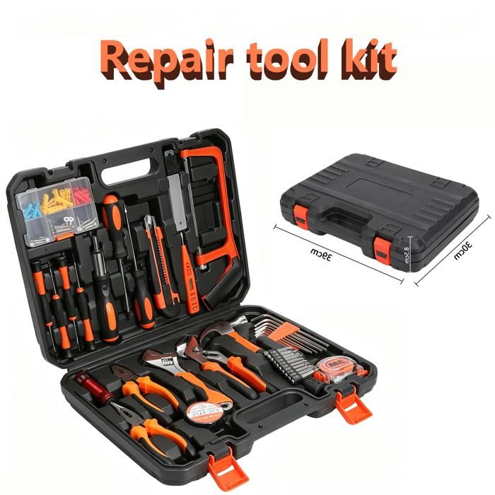 Boîte à Outils 100 Pièces + Lampe Torche Set Réparation Multifonction Acier Carbone Pour Maison Auto Vélo