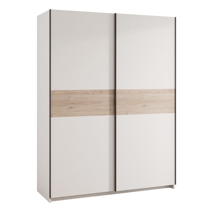 Armoire RENO 150 cm - porte coulissante - avec étagères et tringle à vêtements - Cachemire / Jackson Hickory