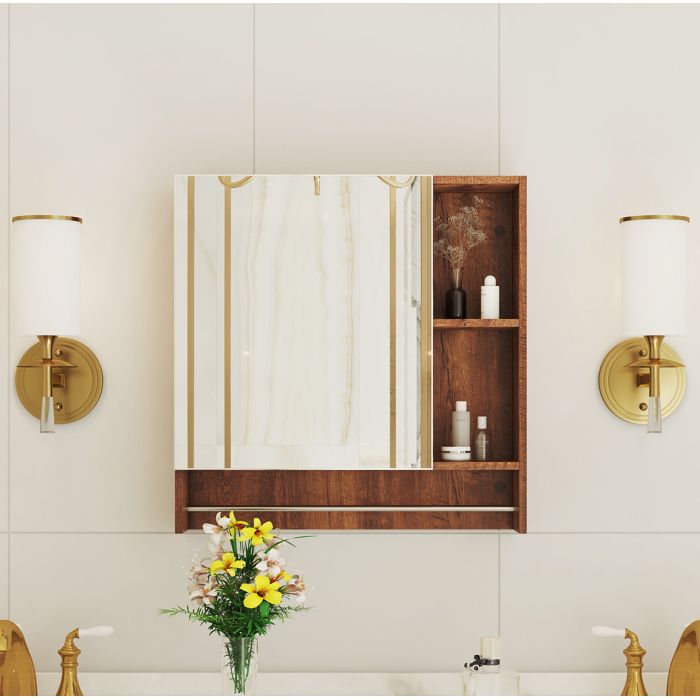 Meuble salle de bain miroir intégré suspendu 56x13x55 cm MDF noyer avec étagères ouvertes JOINERY