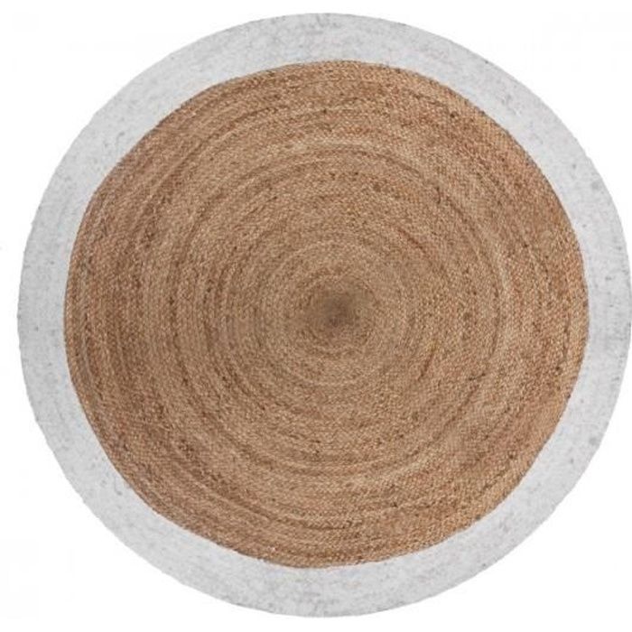 tapis rond bord blanc jute vegetale o 120 cm