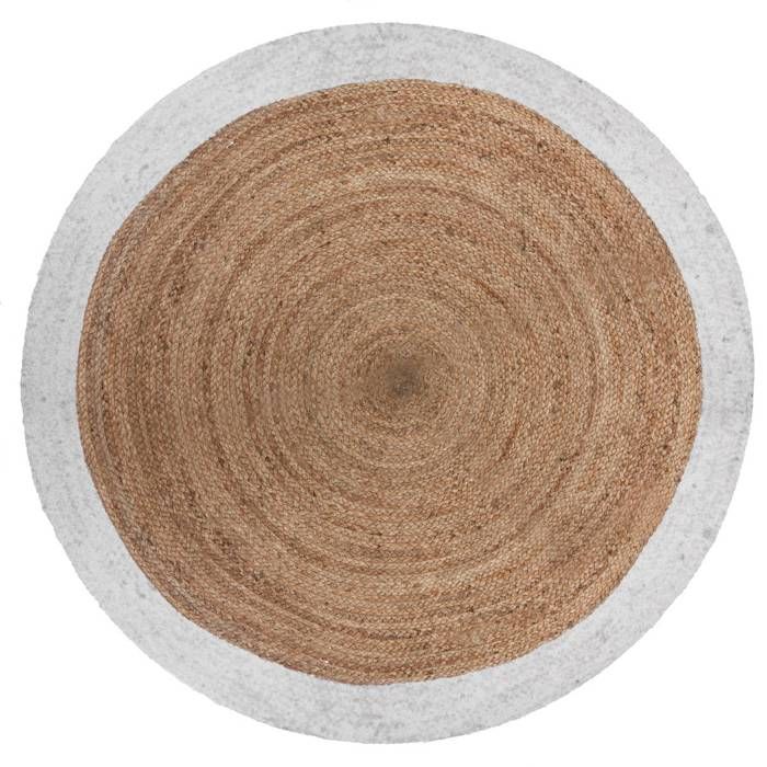 Tapis Rond Bord Blanc Jute Vegetale O 120 Cm Cdiscount Maison