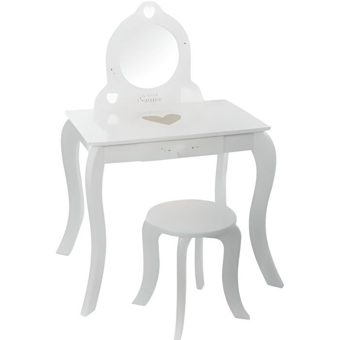 coiffeuse avec tabouret - enfant - blanc 50,5 cm - ac-déco - meuble de chambre - bois - 1 tiroir
