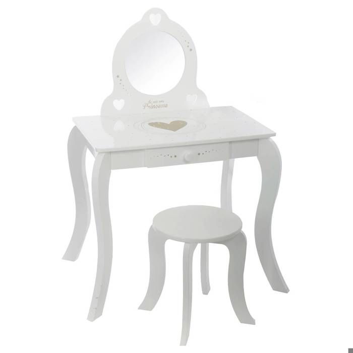 Coiffeuse et tabouret Demoiselle enfant blanc L71 5cm