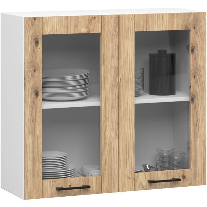 Vitrine de cuisine AKORD OLIWIA W80 H720 Blanche 80 cm 2 portes façade Chêne Artisan 2 étagères 80x30 5x72 cm Vitrine de cuisine AKORD OLIWIA W80 H720 Blanche 80 cm 2 portes façade Chêne Artisan 2 étagères 80x30 5x72 cm
