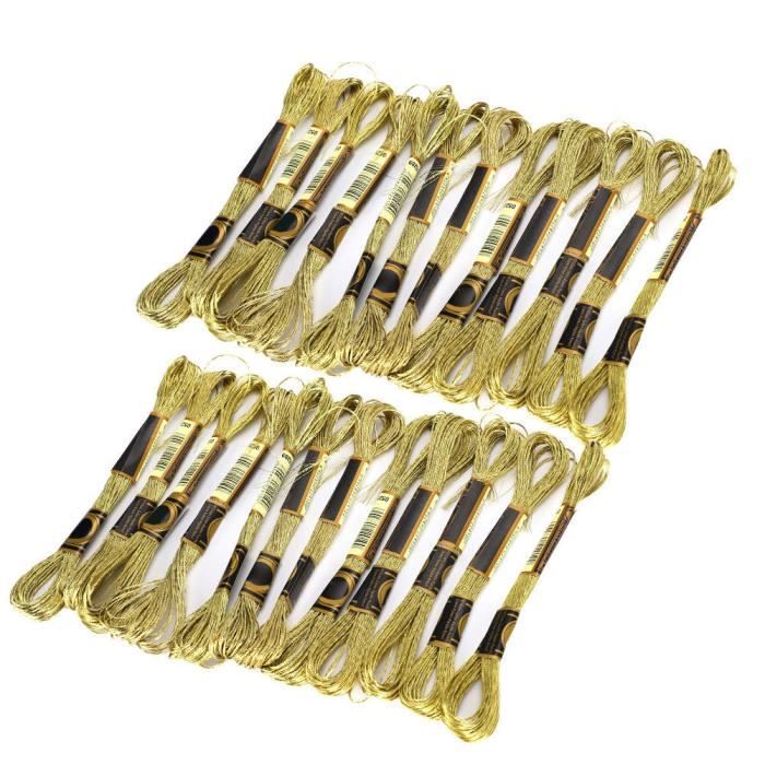 ARAMOX Écheveaux au point de croix 24pcs Fil de Point de Croix Fil Tressé Brillant à Broderie Or
