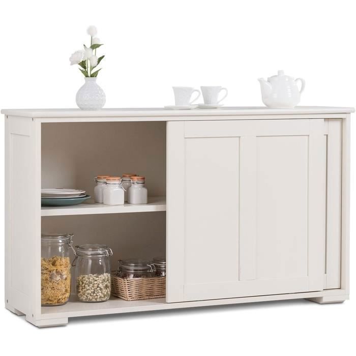 COSTWAY Buffet de Cuisine Contemporain Bahut Vaisselier Laqué Beige avec Porte Coullissant et 2 Etagères en MDF 1065 x 33 x 60CM