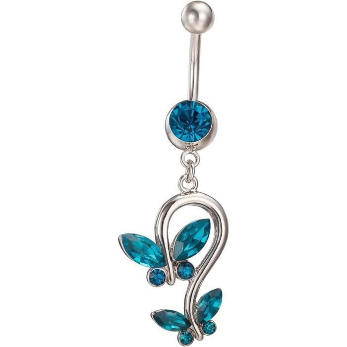 Halinuia 5Pcs 14G Piercing Nombril Acier Chirurgical, Bijoux Femme Argent CZ Boule Piercing Ventre, Anneaux de Nombril Coeur Papillon Fleur Strass Pendentif bijoux Piercing pour femme