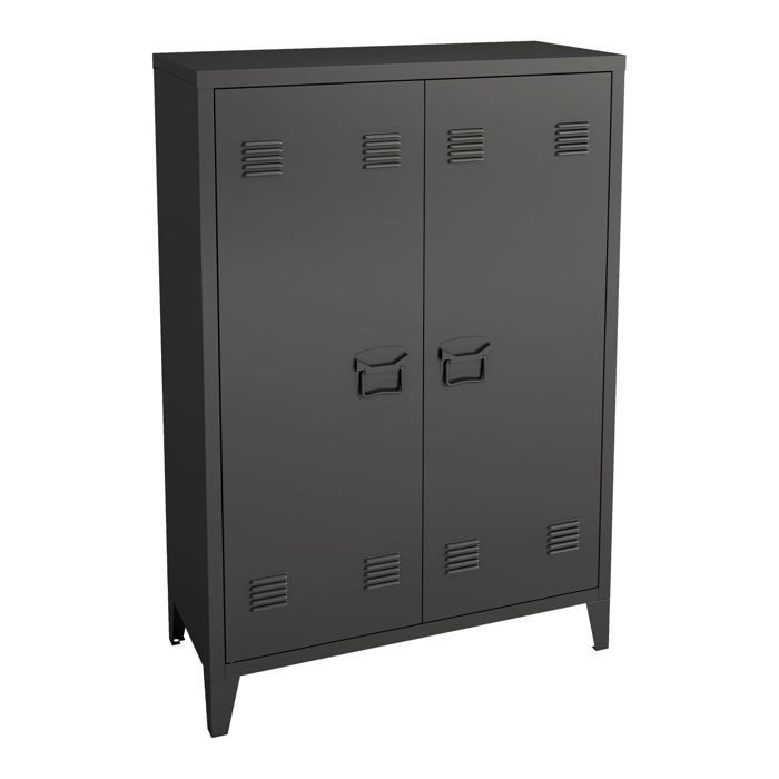 Meuble de bureau - Métallique - Armoire à 2 portes - 110 x 75 cm - Design contemporain - Noir mat Meuble de bureau - Métallique - Armoire à 2 portes - 110 x 75 cm - Design contemporain - Noir mat