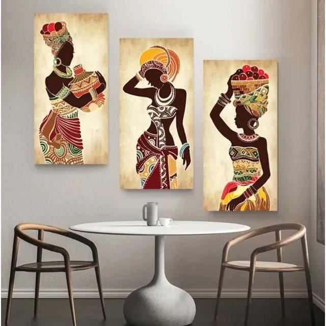 TONGYINLI Tableau Femme Africaine Abstraite - Toile Moderne Noir Et Blanc 60x90cm Sans Cadre Pour Salon Et Chambre