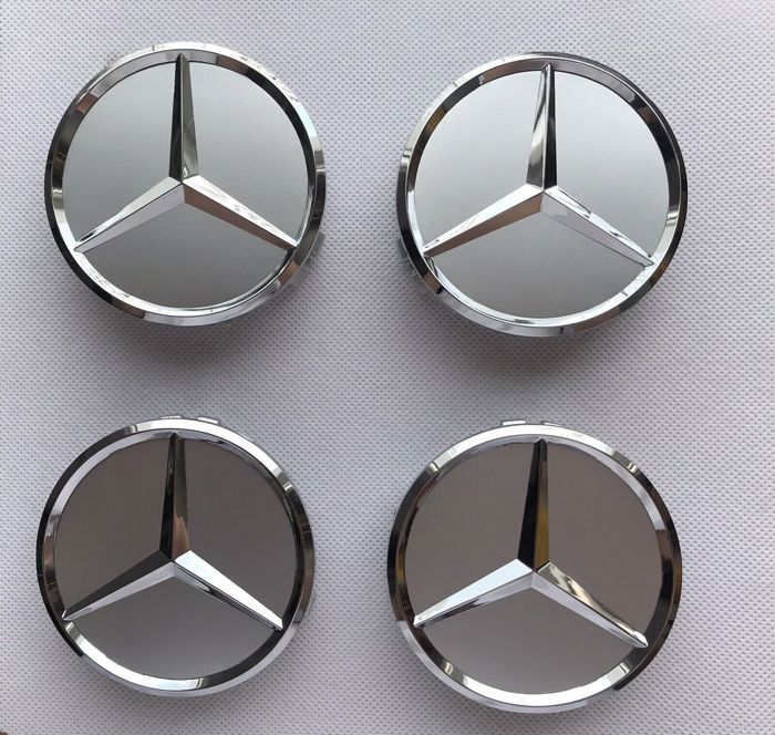 x4 centres de roue Gris 75mm emblème Mercedes cache moyeu