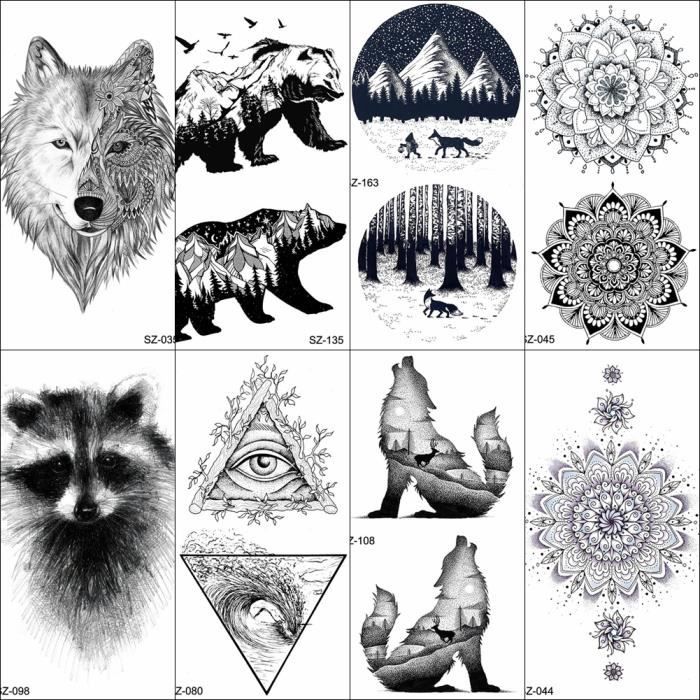 8 Morceaux Noir Tatouage Temporaire Hommes Corps Bras