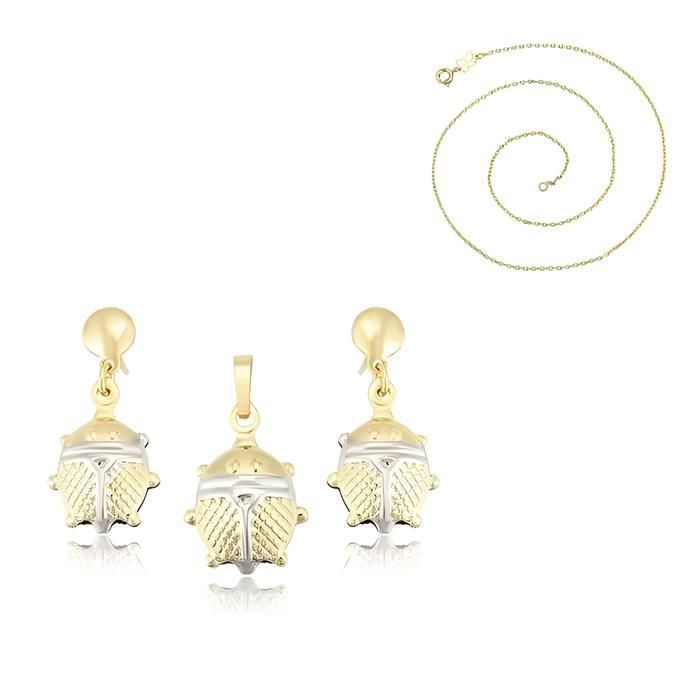 Parure Bijoux - Coccinelle - Plaqué Or Jaune 585/1000 - 14 Carats - 4 Pièces - Femme/Enfant