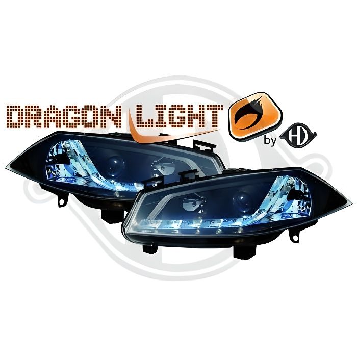 4464685 Paire de Feux Phares Daylight LED noir pour RENAULT Megane 2 de 2002 a 2005
