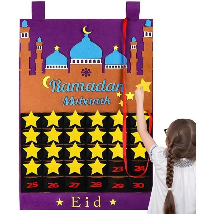 Eid Mubarak Feutre,Feutre Ramadan,Eid Mubarak Calendrier de  l'Avent,Calendrier du Compte à rebours Eid Mubarak,Calendrier d'Aïd