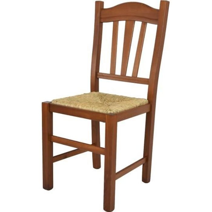 Tommychairs - Chaise cuisine SILVANA robuste structure en bois de hêtre peindré en noyer clair et assise en paille