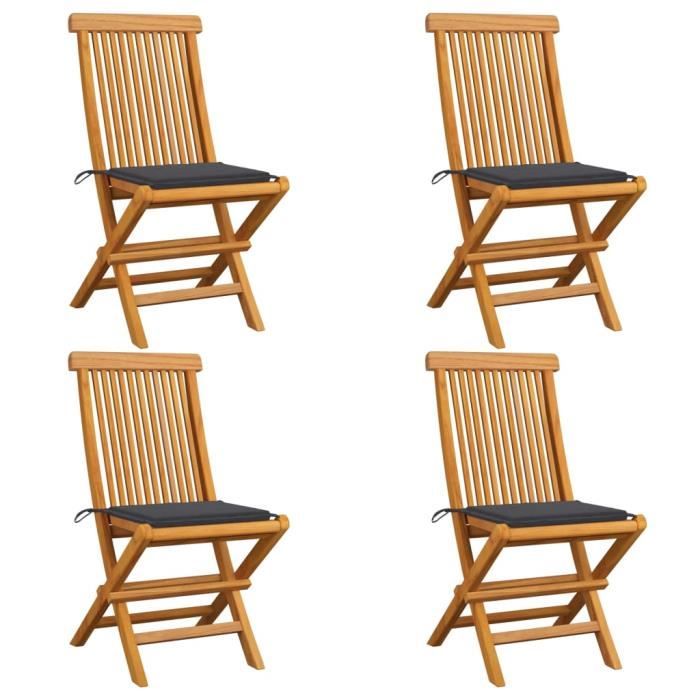 Chaises de jardin en bois de teck Bonne qualité® - Contemporain - Anthracite - 4 pcs
