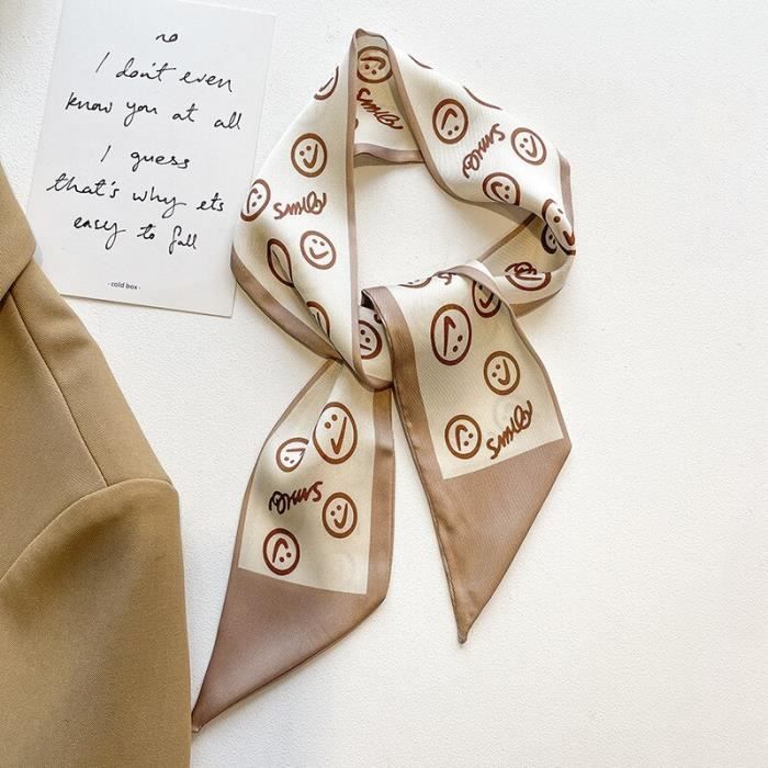 Foulard Vintage En Soie Bill Blass - Imprimé Géométrique Marron - Soie Satin - Occasion élégante
