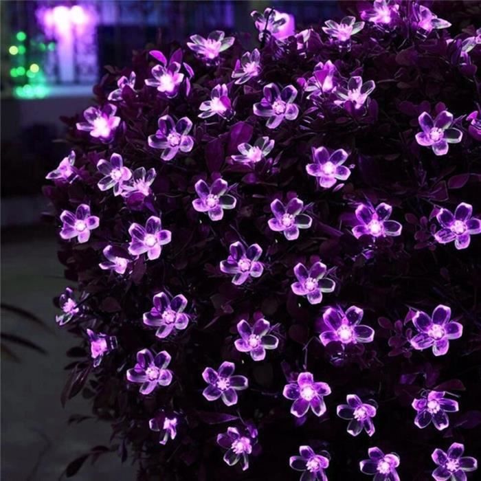 lampadaire extérieur,guirlande solaire led imperméable avec fleur de cerisier, luminaire décoratif d'extérieur, idéal - purple-5m[d]